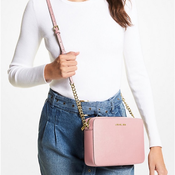 Michael Kors Jet Set Large Saffiano Leather Crossbody Bag - Powder Blush - Picture 2 of 8